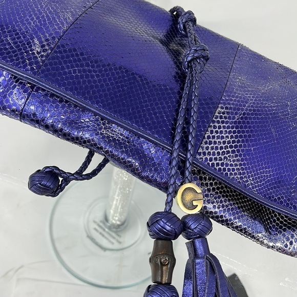 Gucci Malika Large Python Snakeskin Deep Metallic Purple Clutch - Picture 5 of 15